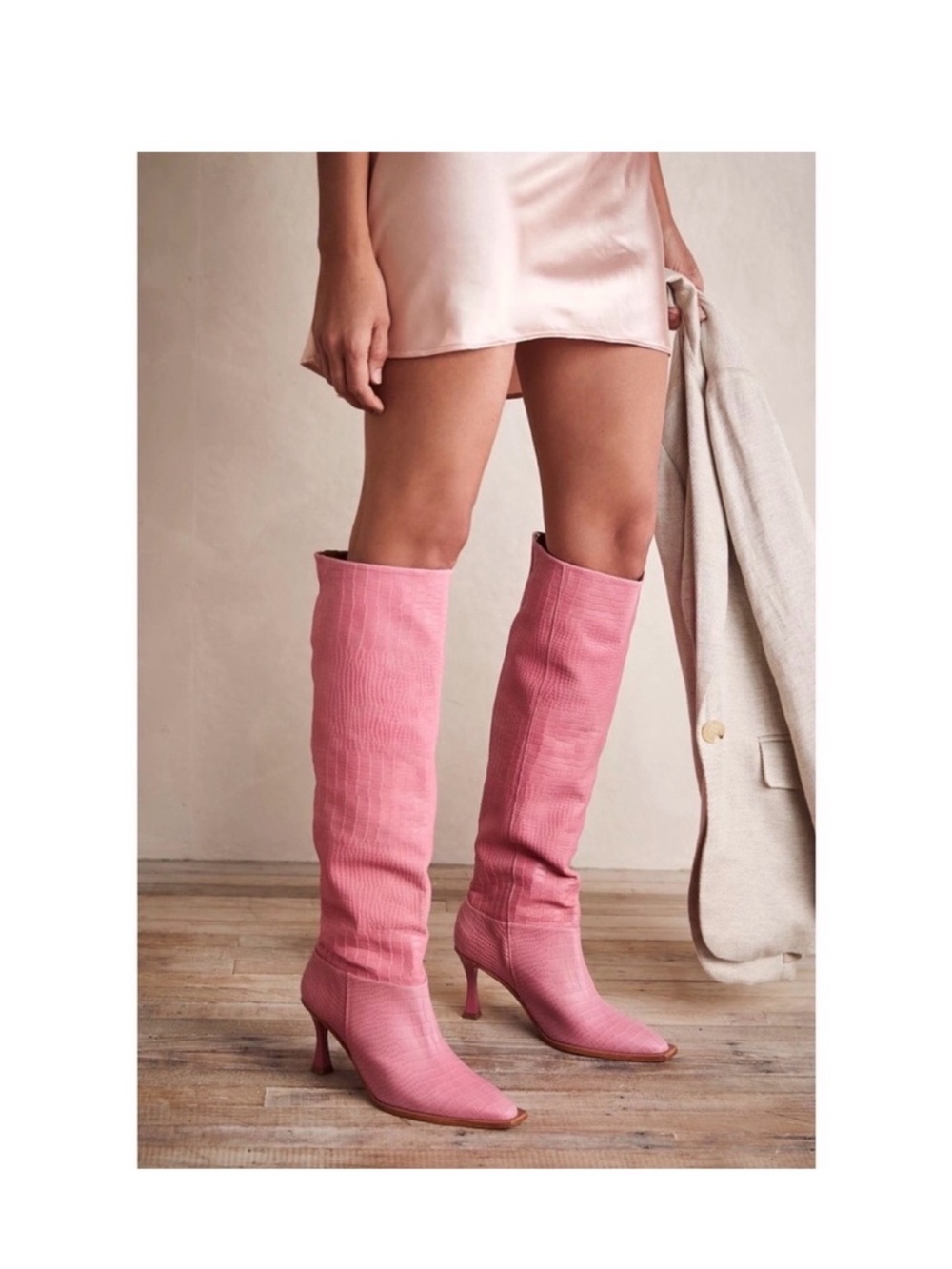 Free People Vicenza Real Leather Knee-High Pointed-Toe Stiletto Boots